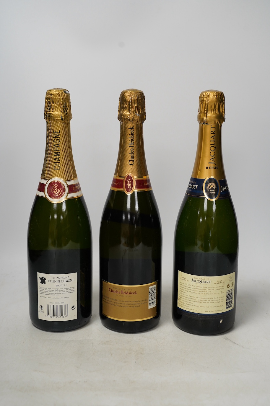 Six bottles of champagne to include Louis Bouillot, Jean Pernet and Charles Heidsieck. Condition - good, storage history unknown